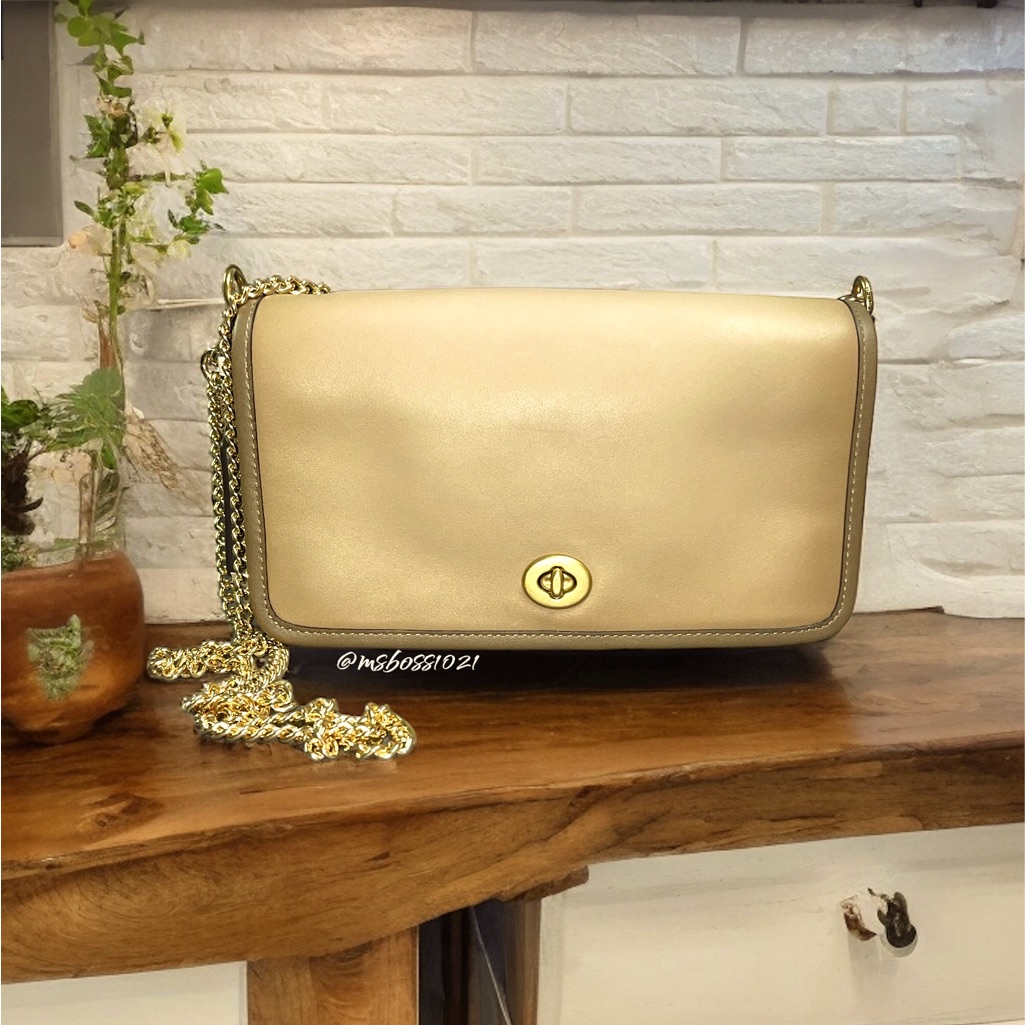 Coach Taupe Glovetanned Leather Crossbody With Chain Strap Brand New